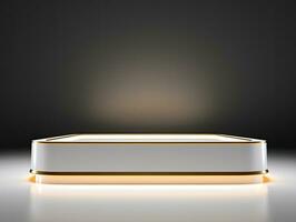 Modern display background with empty podium on a black background photo