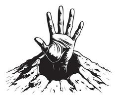 Hand crawling out of a grave pit sketch hand drawn Halloween Vector illustration