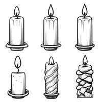 Candles set hand drawn sketch. Symbol of holiday and romance. vector