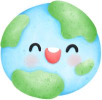 Cute adorable earth cartoon character watercolor illustration png