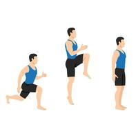 Man doing power lunge exercise. Jump lunges. vector