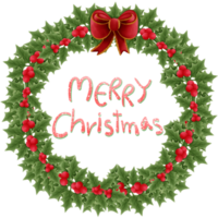 Merry christmas text with holly frame isolated on transparent background png