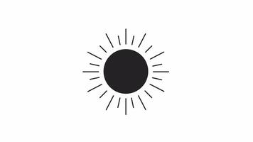 Sun shape with sunbeams bw outline 2D object animation. Hot summer deals. Burst of rays monochrome linear cartoon 4K video. Sunbathing. Round starburst animated element isolated on white background video