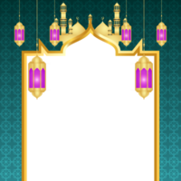 dorado islámico marco con linterna Ramadán kareem Arábica frontera volantes póster png