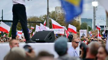 Warsaw, Poland. 1 October 2023. March of a Million Hearts. Hundreds of thousands march in  anti-government protest to show support for democracy. The spontaneous reaction of people. photo