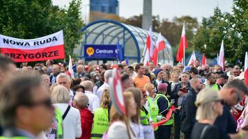 Warsaw, Poland. 1 October 2023. March of a Million Hearts. Hundreds of thousands march in  anti-government protest to show support for democracy. The spontaneous reaction of people. photo