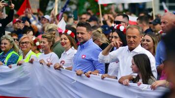 Warsaw, Poland. 1 October 2023. Donald Tusk during of in the biggest demonstrations seen in Poland since the fall of communism. March of a Million Hearts. photo