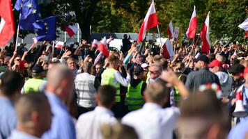 Warsaw, Poland. 1 October 2023. March of a Million Hearts. Hundreds of thousands march in  anti-government protest to show support for democracy. The spontaneous reaction of people. photo