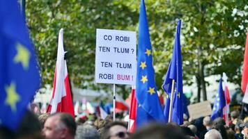 Warsaw, Poland. 1 October 2023. March of a Million Hearts. Hundreds of thousands march in  anti-government protest to show support for democracy. The spontaneous reaction of people. photo