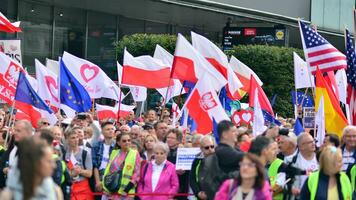 Warsaw, Poland. 1 October 2023. March of a Million Hearts. Hundreds of thousands march in  anti-government protest to show support for democracy. The spontaneous reaction of people. photo