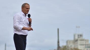 Warsaw, Poland. 1 October 2023. Donald Tusk during of in the biggest demonstrations seen in Poland since the fall of communism. March of a Million Hearts. photo