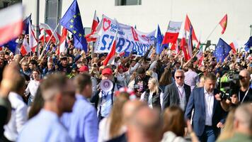 Warsaw, Poland. 1 October 2023. March of a Million Hearts. Hundreds of thousands march in  anti-government protest to show support for democracy. The spontaneous reaction of people. photo