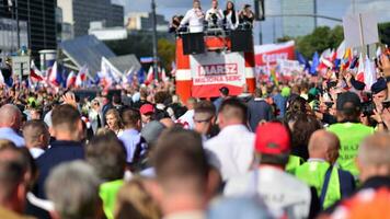 Warsaw, Poland. 1 October 2023. March of a Million Hearts. Hundreds of thousands march in  anti-government protest to show support for democracy. The spontaneous reaction of people. photo