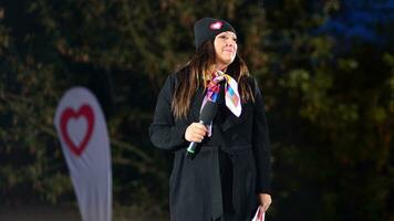 Warsaw, Poland. 9 October 2023. Monika Wielichowska speaks at an election rally. photo