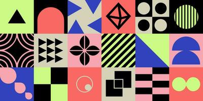 Geometric bauhaus mosaic seamless pattern. Abstract vector for web banner, business presentation, branding, card, invitation, poster, cover, textile print.
