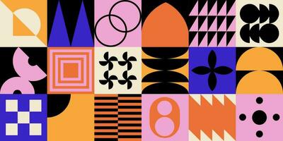 Geometric bauhaus mosaic seamless pattern. Abstract vector for web banner, business presentation, branding, card, invitation, poster, cover, textile print.