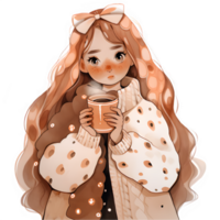 girl with hot cocoa autumn country lift AI Generative png