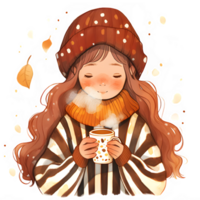 girl with hot cocoa autumn country lift AI Generative png