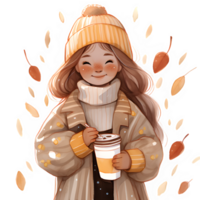 girl with hot cocoa autumn country lift AI Generative png