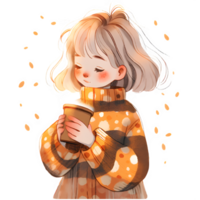 girl with hot cocoa autumn country lift AI Generative png