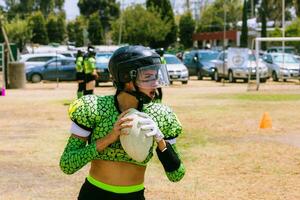 Puebla, Mexico 2023 -  women practice American football on a sunny afternoon photo
