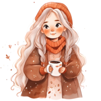 girl with hot cocoa autumn country lift AI Generative png