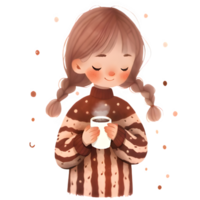 girl with hot cocoa autumn country lift AI Generative png