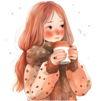 girl with hot cocoa autumn country lift AI Generative png