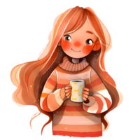 girl with hot cocoa autumn country lift AI Generative png