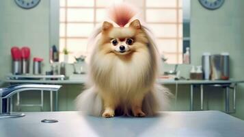 Pet Spa Experience - Adorable Dog in Groomer Salon - Generative AI photo