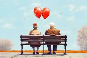 Elderly Couple in Love - Sharing Moments on a Park Bench - Generative AI photo