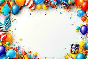 jubiloso celebracion con globos y mascarada mascaras - generativo ai foto