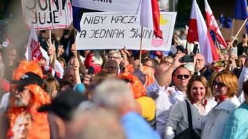 Warsaw, Poland. 1 October 2023. March of a Million Hearts. Hundreds of thousands march in  anti-government protest to show support for democracy. The spontaneous reaction of people. photo