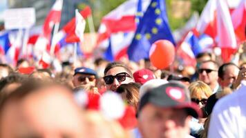 Warsaw, Poland. 1 October 2023. March of a Million Hearts. Hundreds of thousands march in  anti-government protest to show support for democracy. The spontaneous reaction of people. photo