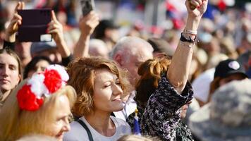 Warsaw, Poland. 1 October 2023. March of a Million Hearts. Hundreds of thousands march in  anti-government protest to show support for democracy. The spontaneous reaction of people. photo