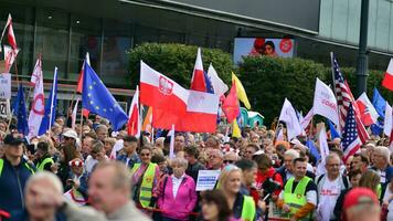 Warsaw, Poland. 1 October 2023. March of a Million Hearts. Hundreds of thousands march in  anti-government protest to show support for democracy. The spontaneous reaction of people. photo