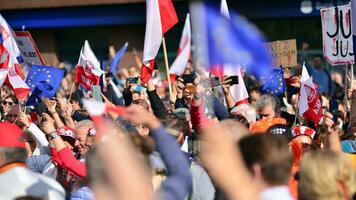 Warsaw, Poland. 1 October 2023. March of a Million Hearts. Hundreds of thousands march in  anti-government protest to show support for democracy. The spontaneous reaction of people. photo