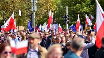 Warsaw, Poland. 1 October 2023. March of a Million Hearts. Hundreds of thousands march in  anti-government protest to show support for democracy. The spontaneous reaction of people. photo