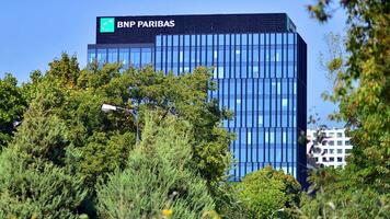 Warsaw, Poland. 10 September 2023. BNP Paribas bank logo on a office building photo