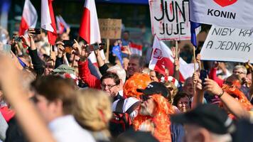 Warsaw, Poland. 1 October 2023. March of a Million Hearts. Hundreds of thousands march in  anti-government protest to show support for democracy. The spontaneous reaction of people. photo