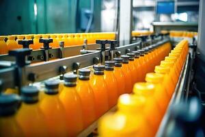 Conveyor Belt in a Bottling Plant - Ideal for Product Marketing - Generative AI photo