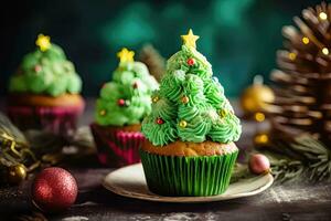 Festive Delight - Christmas Tree Cake Adorned in Beauty - Generative AI photo