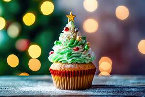 Sweet Christmas - Elegant Tree-shaped Cake on Bokeh Background - Generative AI photo