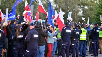 Warsaw, Poland. 9 October 2023. Supporters of Donald Tusk are waiting for the arrival of their favorite in front of the television studio photo