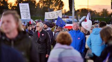 Warsaw, Poland. 9 October 2023. Supporters of Donald Tusk are waiting for the arrival of their favorite in front of the television studio photo