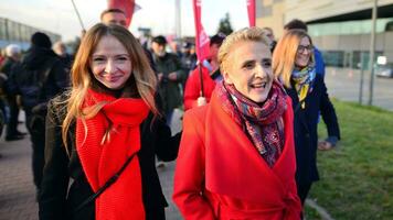 Warsaw, Poland. 9 October 2023.. Election bus of the Left Party.  Joanna Scheuring-Wielgus comes to the television studio for an election debate. photo