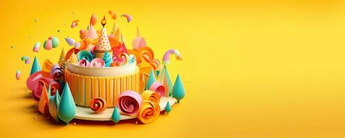 Colorful Paper Art-Inspired Festive Cake - Generative AI photo