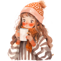 girl with hot cocoa autumn country lift AI Generative png