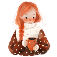 girl with hot cocoa autumn country lift AI Generative png