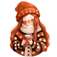 girl with hot cocoa autumn country lift AI Generative png